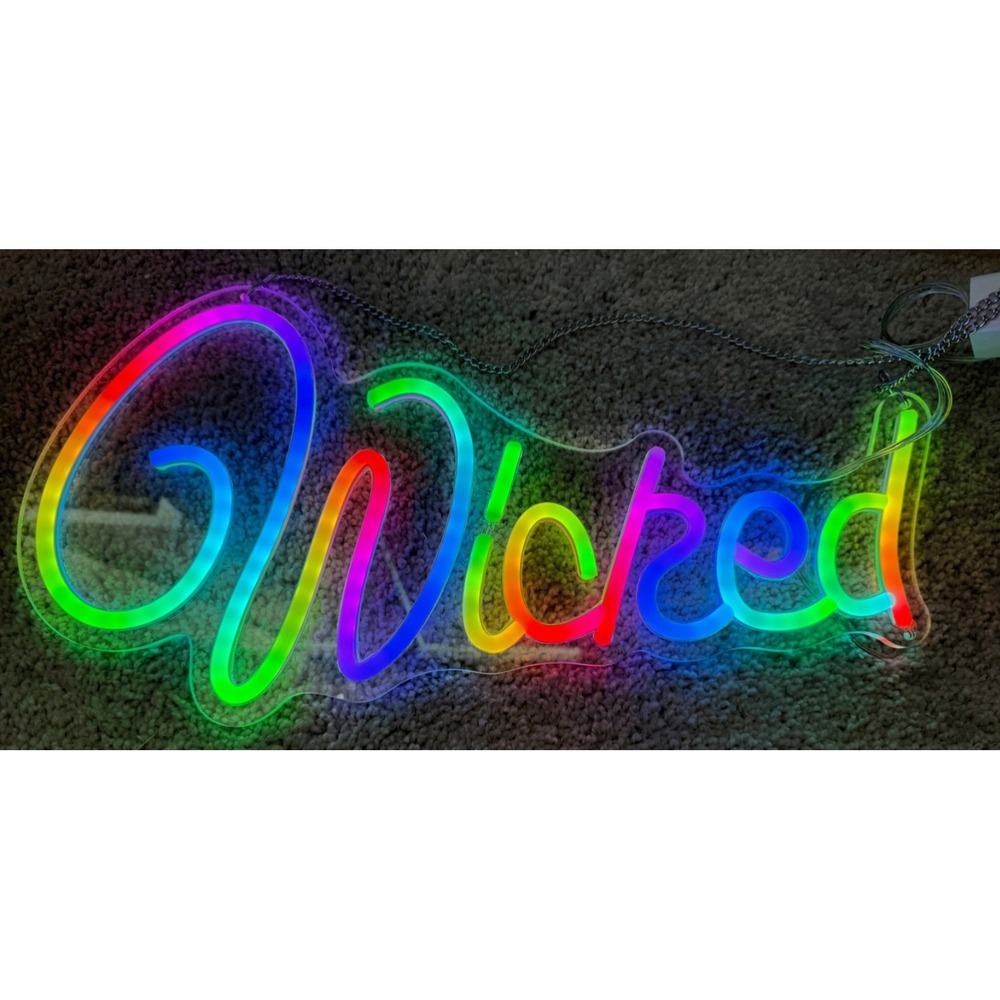 GEMMY HALLOWEEN  LED Lighted Neon "Wicked" SIGN ANIMATED RAINBOW NEW AMAZING!